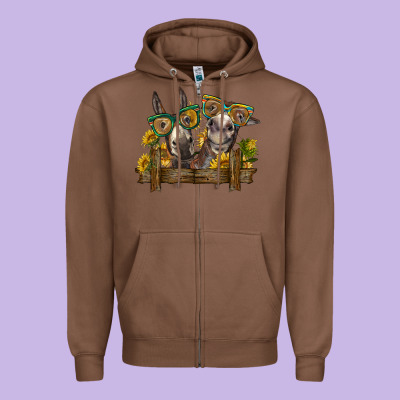 2 Donkeys With Sunflowers Zipper Hoodie Designed By Barkaloodesign