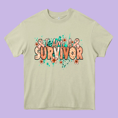 I Am A Survivor Peach Ribbon Heavy Core Tee Designed By Nancycooperartshop