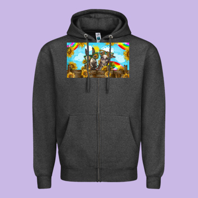 2 Donkeys Sunflower Zipper Hoodie Designed By Barkaloodesign