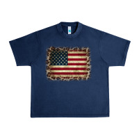 Navy America Flag and Leopard Urban Heavy Tee - CowCowDesign