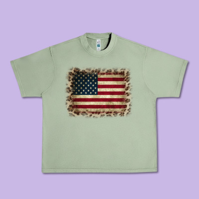 America Flag And Leopard Urban Heavy Tee Designed By Cowcowdesign