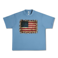 Pebble Blue America Flag and Leopard Urban Heavy Tee - CowCowDesign