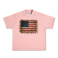 Salmon America Flag and Leopard Urban Heavy Tee - CowCowDesign