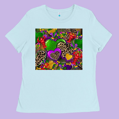 Mardi Gras Hearts Ladies Tee Designed By Cowgirlartshop