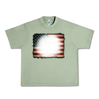 Oil Green American Flag Bleach Effect Urban Heavy Tee - CowCowDesign
