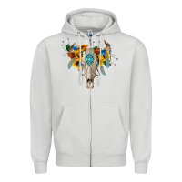 Dove Grey boho bull skull Zipper Hoodie - BarkalooDesign