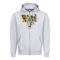Heather Grey boho bull skull Zipper Hoodie - BarkalooDesign