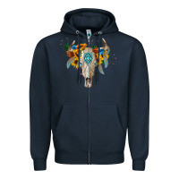 Navy boho bull skull Zipper Hoodie - BarkalooDesign