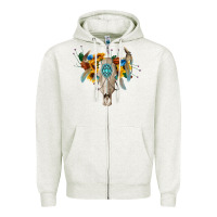 Oatmeal Heather boho bull skull Zipper Hoodie - BarkalooDesign