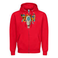 Red boho bull skull Zipper Hoodie - BarkalooDesign