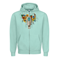 Seafoam boho bull skull Zipper Hoodie - BarkalooDesign