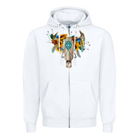 White boho bull skull Zipper Hoodie - BarkalooDesign
