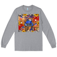 Heather Grey Fourth Of July Truck Long Sleeve Tee - FaDigitalArtStudio