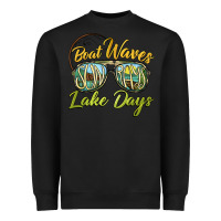 Black boat waves sun rays lake days Heavyweight Sweatshirt - BarkalooDesign