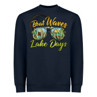 Navy boat waves sun rays lake days Heavyweight Sweatshirt - BarkalooDesign