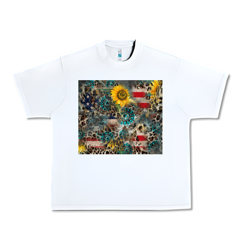 America Flag Leopard Gemstone Sunflower Urban Heavy Tee by CowCowDesign | Teevron