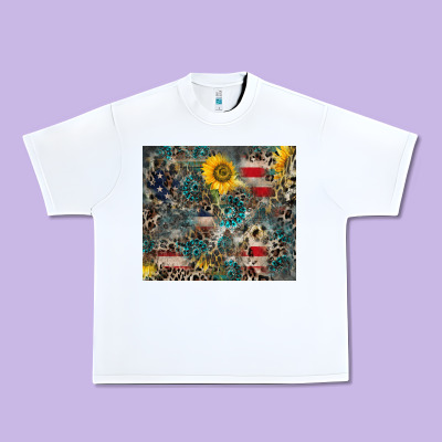 America Flag Leopard Gemstone Sunflower Urban Heavy Tee Designed By Cowcowdesign