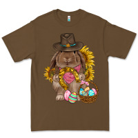 Cacao Western Rabbit with sunflowers Easter Day Premium Tee - HowdyJamesFarm