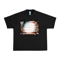Black American Flag Cowhide Leopard Bleach Effect Urban Heavy Tee - CowCowDesign