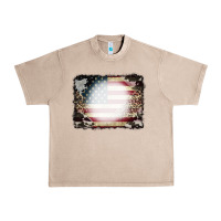 French Oak American Flag Cowhide Leopard Bleach Effect Urban Heavy Tee - CowCowDesign