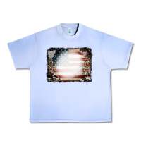 Grape Ice American Flag Cowhide Leopard Bleach Effect Urban Heavy Tee - CowCowDesign