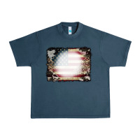Midnight Navy American Flag Cowhide Leopard Bleach Effect Urban Heavy Tee - CowCowDesign