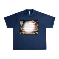 Navy American Flag Cowhide Leopard Bleach Effect Urban Heavy Tee - CowCowDesign
