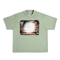 Oil Green American Flag Cowhide Leopard Bleach Effect Urban Heavy Tee - CowCowDesign