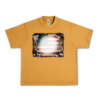 Peanut Butter American Flag Cowhide Leopard Bleach Effect Urban Heavy Tee - CowCowDesign
