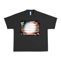 Pigment Black American Flag Cowhide Leopard Bleach Effect Urban Heavy Tee - CowCowDesign
