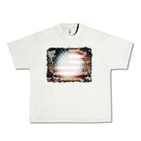 Pistachio American Flag Cowhide Leopard Bleach Effect Urban Heavy Tee - CowCowDesign