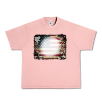Salmon American Flag Cowhide Leopard Bleach Effect Urban Heavy Tee - CowCowDesign
