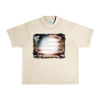 Sandshell American Flag Cowhide Leopard Bleach Effect Urban Heavy Tee - CowCowDesign