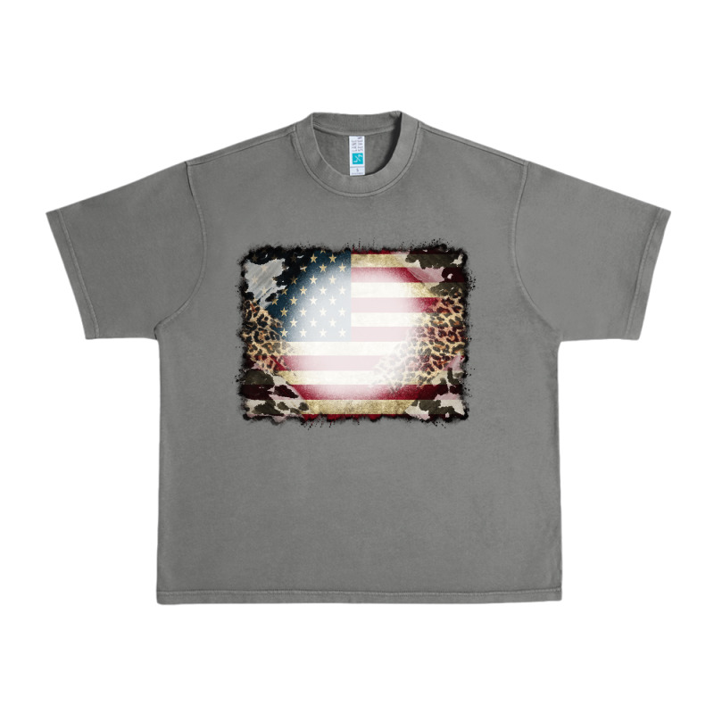 American Flag Cowhide Leopard Bleach Effect Urban Heavy Tee by CowCowDesign | Teevron