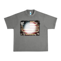Tornado American Flag Cowhide Leopard Bleach Effect Urban Heavy Tee - CowCowDesign