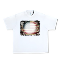 White American Flag Cowhide Leopard Bleach Effect Urban Heavy Tee - CowCowDesign