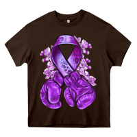 Chocolate Brown purple ribbon with boxing gloves Heavy Core Tee - NancyCooperArtShop