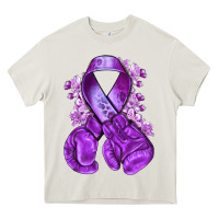 Cream purple ribbon with boxing gloves Heavy Core Tee - NancyCooperArtShop