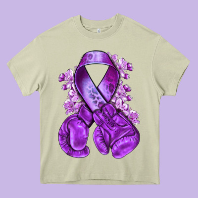 Purple Ribbon With Boxing Gloves Heavy Core Tee Designed By Nancycooperartshop