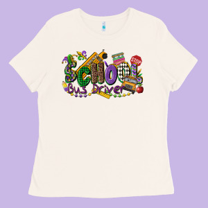 School Bus Driver Mardi Gras Ladies Tee Designed By Cowgirlartshop