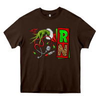 Chocolate Brown Christmas Character  Nurse Heavy Core Tee - NancyCooperArtShop