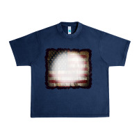 Navy America Wood Flag with bBeach Effect Urban Heavy Tee - CowCowDesign