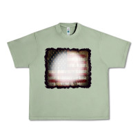 Oil Green America Wood Flag with bBeach Effect Urban Heavy Tee - CowCowDesign