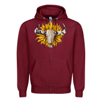 Burgundy cowhide bull skull and sunflower Zipper Hoodie - BarkalooDesign
