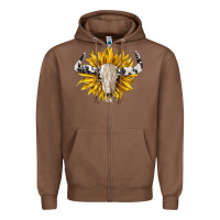 Chestnut cowhide bull skull and sunflower Zipper Hoodie - BarkalooDesign