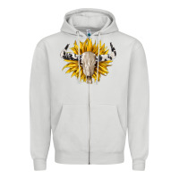 Dove Grey cowhide bull skull and sunflower Zipper Hoodie - BarkalooDesign