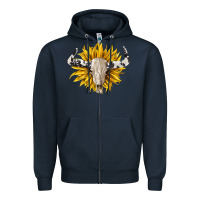 Navy cowhide bull skull and sunflower Zipper Hoodie - BarkalooDesign