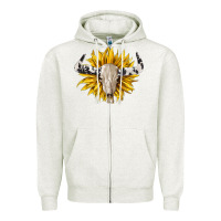 Oatmeal Heather cowhide bull skull and sunflower Zipper Hoodie - BarkalooDesign