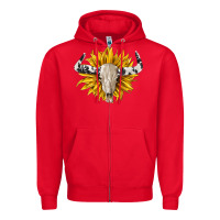 Red cowhide bull skull and sunflower Zipper Hoodie - BarkalooDesign