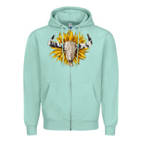 Seafoam cowhide bull skull and sunflower Zipper Hoodie - BarkalooDesign